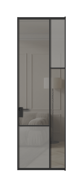 Дверь межкомнатная АЛПЛ041.12 ЧРН Серый сатин матовое + Серый прозрачное. Цвет Алюминий Черный. Материал Алюминий. Коллекция Mosaic. Картинка.
