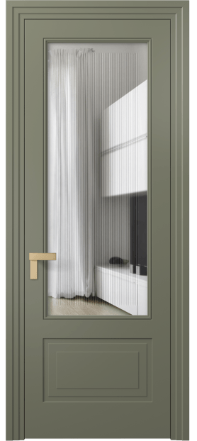 Дверь межкомнатная 8342 МОТ Прозрачное стекло с гравировкой Rocca. Цвет Матовый оливковый тёмный. Материал Гладкая эмаль. Коллекция Рокка. Картинка.